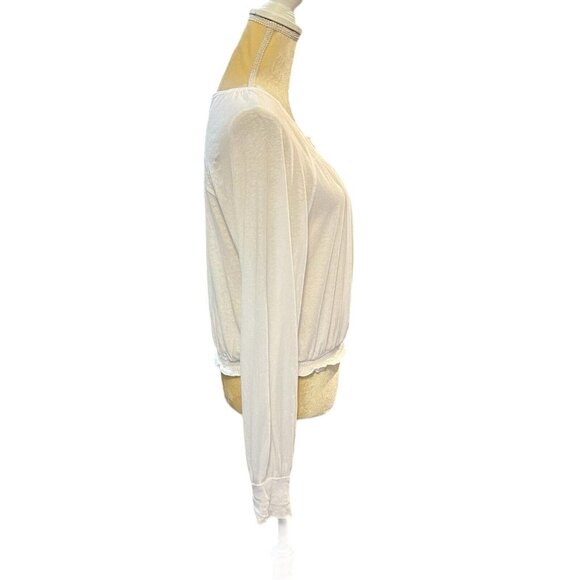 Free People White Balloon Sleeve Poet Semi-Sheer Top Blouse Size Small - Picture 3 of 9